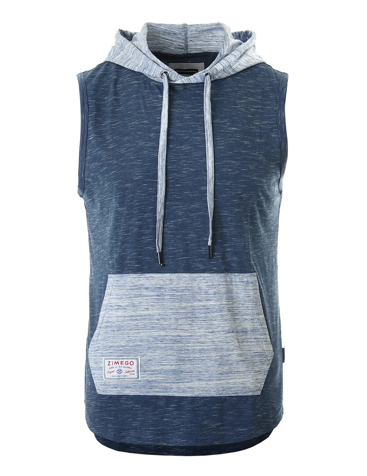 ZIMEGO Men's Color Block Sleeveless Pullover Kangaroo Pocket Workout Hooded Tank - 050