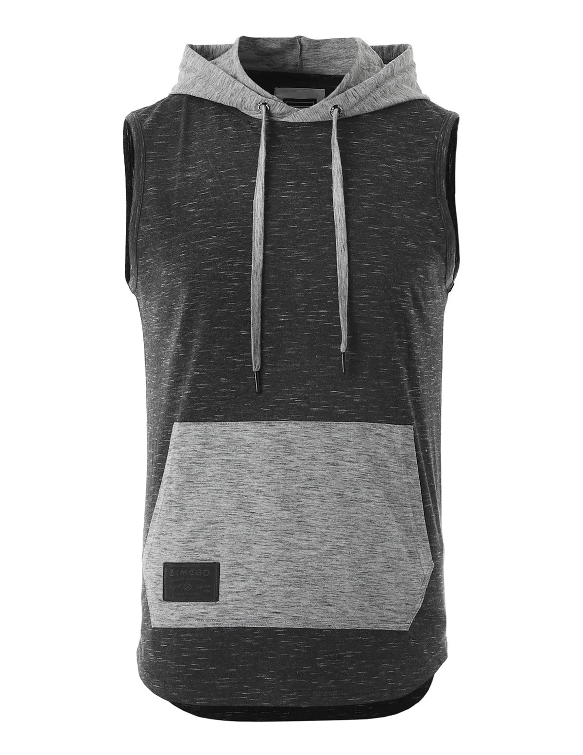 ZIMEGO Men's Color Block Sleeveless Pullover Kangaroo Pocket Workout Hooded Tank - 050